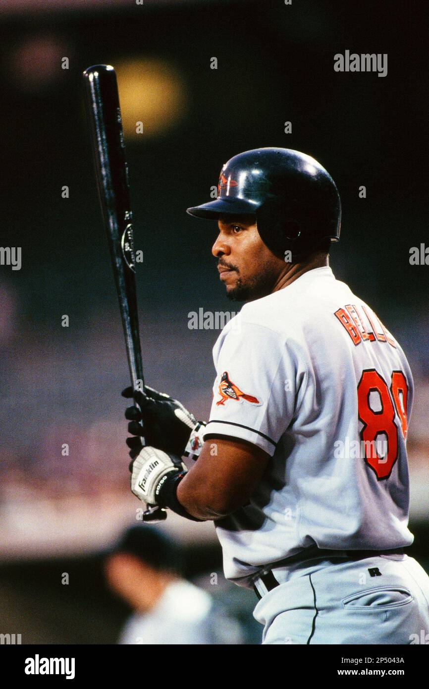 Albert Belle of the Baltimore Orioles during a game against the Anaheim  Angels at Angel Stadium circa 1999 in Anaheim, California. (Larry  Goren/Four Seam Images via AP Images Stock Photo - Alamy