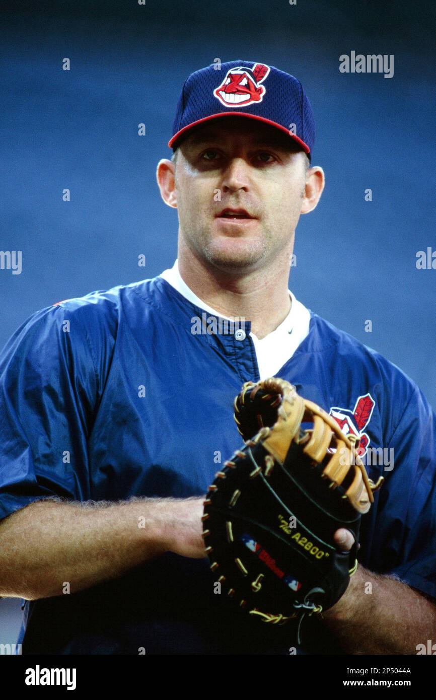 Jim Thome of the Cleveland Indians during a game at Anaheim Stadium in  Anaheim, California during the 1997 season.(Larry Goren/Four Seam Images  via AP Images Stock Photo - Alamy