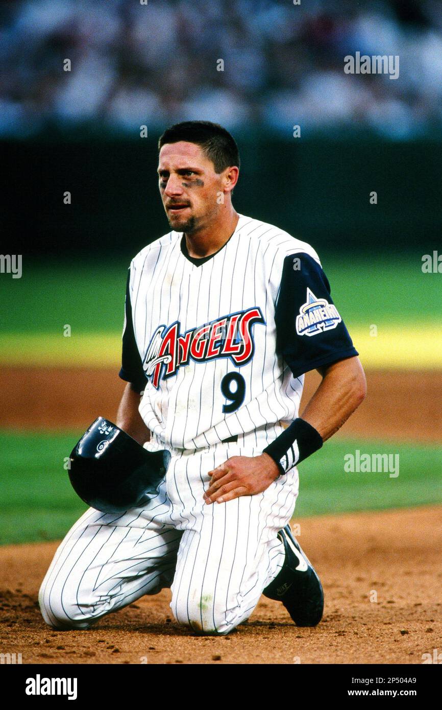 Gary DiSarcina of the Anaheim Angels during a game at Anaheim Stadium in  Anaheim, California during the 1997 season.(Larry Goren/Four Seam Images  via AP Images Stock Photo - Alamy