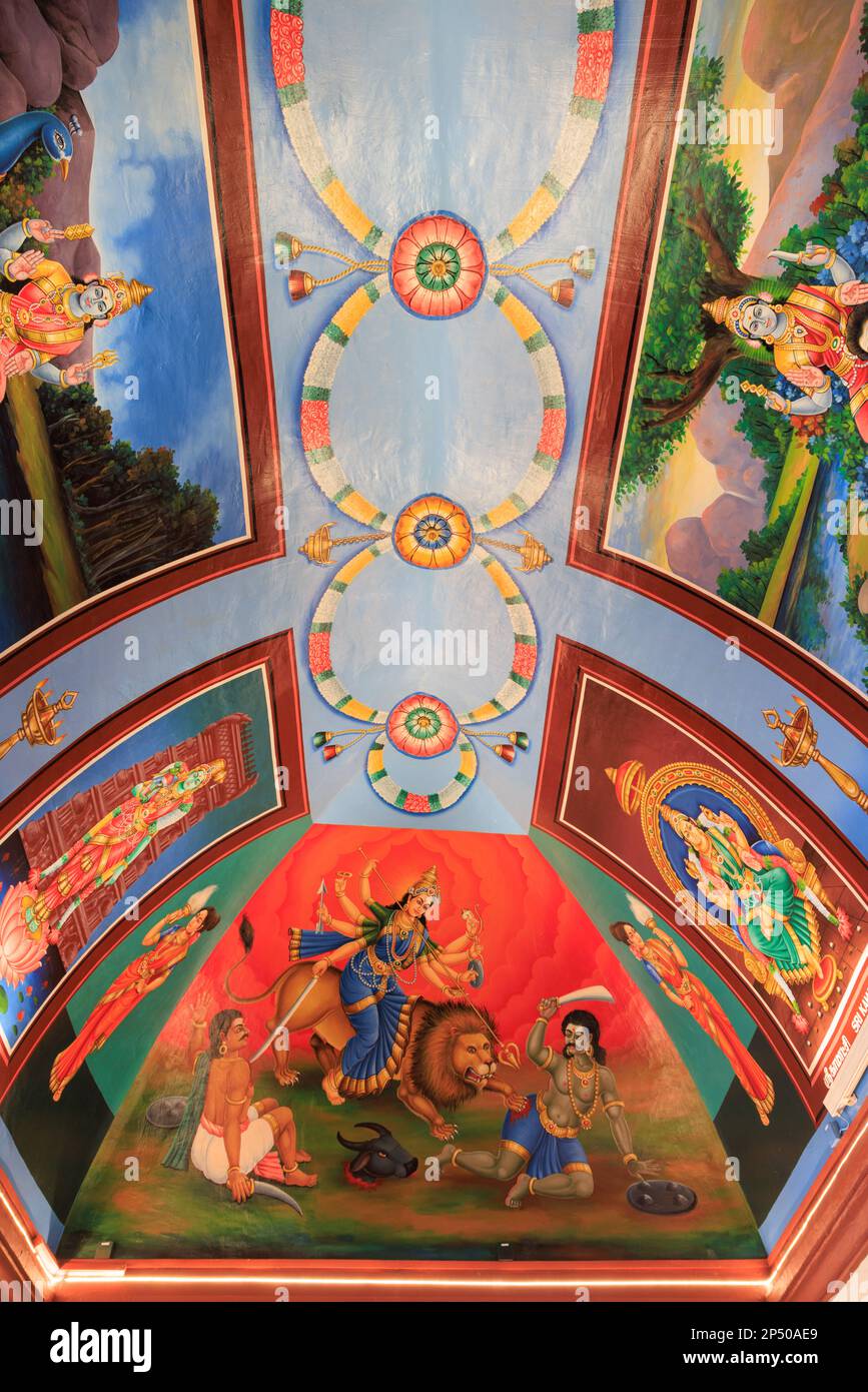 Ceiling painting in Sri Mariamman Temple, Singapore Stock Photo