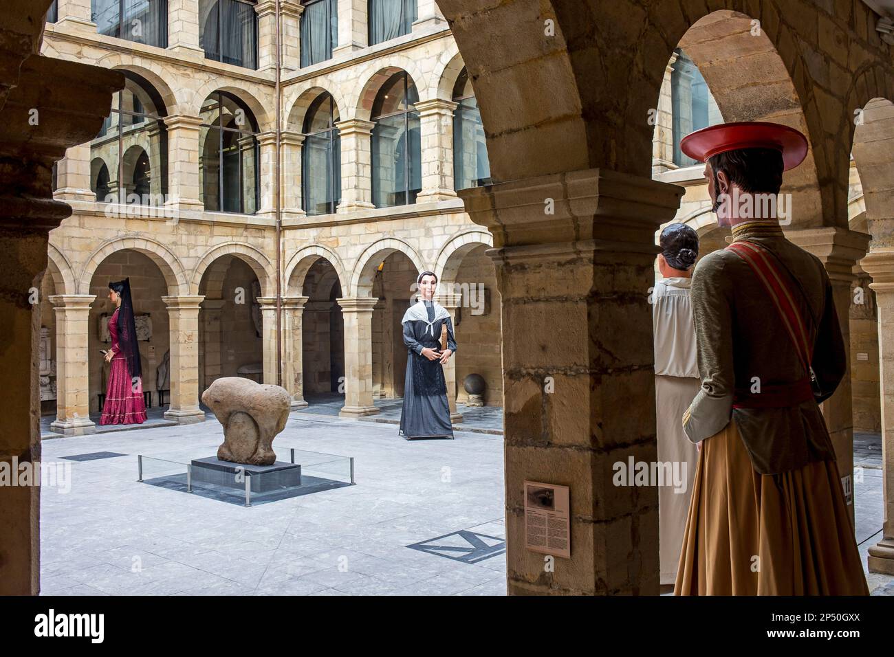 'Mikeldi' and giants  in courtyard of Euskal Museoa-Basque museum. Archaeological museum of Bizkaia and Ethnographic basque. Bilbao. Spain. Stock Photo