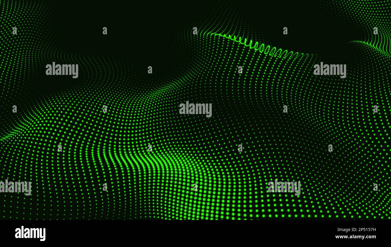 Green color background animation cyber or technology background. Abstract Trapcode Form digital particle wave. Animation cyber or technology backgroun Stock Photo