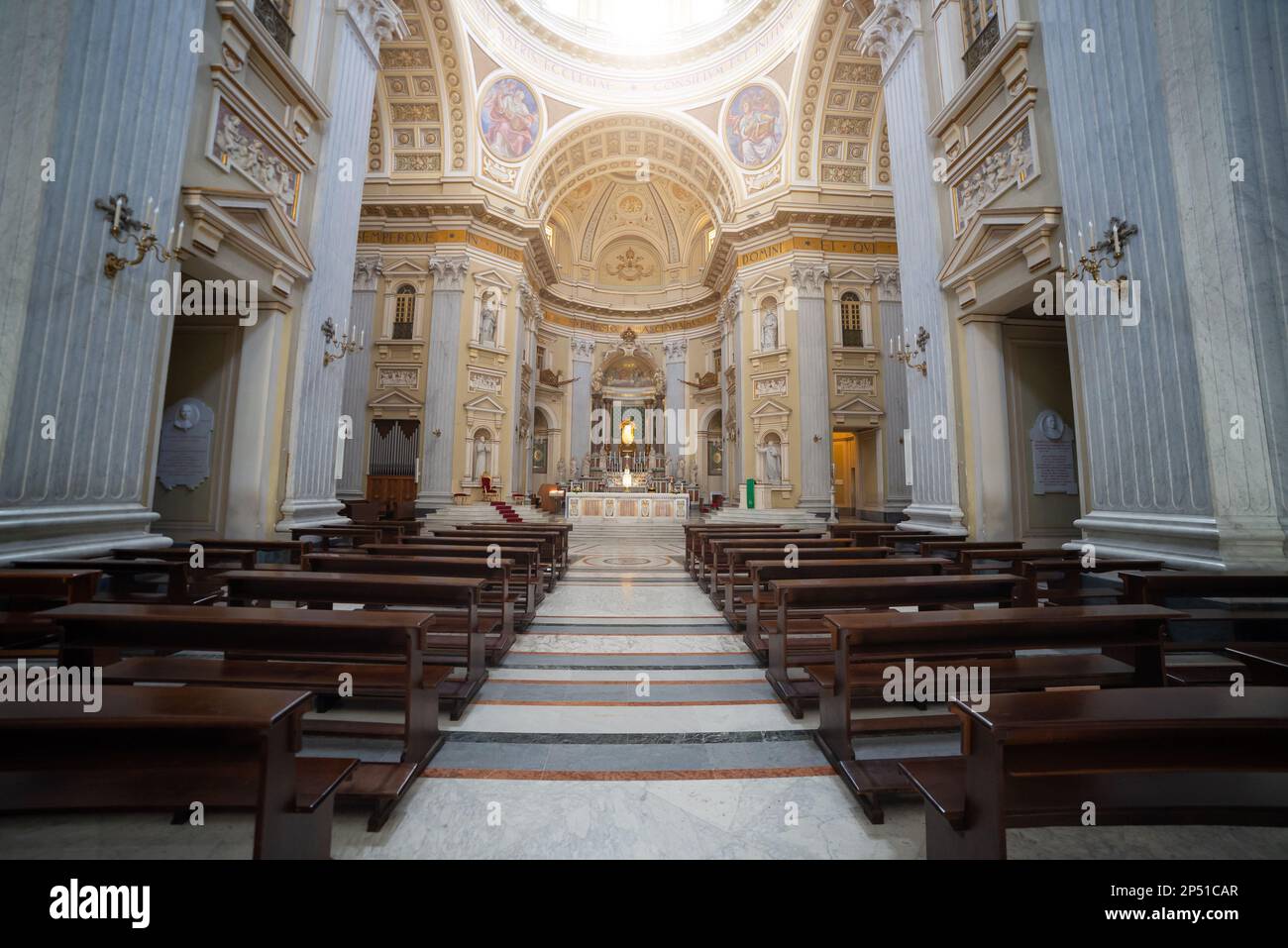 Naples - Italy - February 2, 2023:exterior interior  of the Christian Basilica of the Incoronata Madre del Buon Consiglio -Mother Basilica of Good Cou Stock Photo