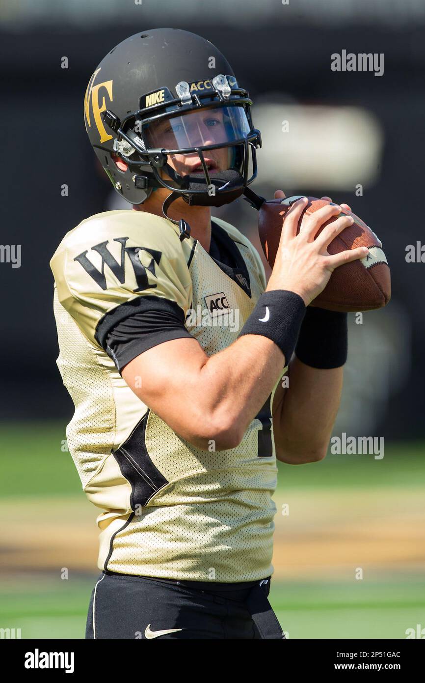 Tyler Cameron (4) of the Wake Forest Demon Deacons prior to