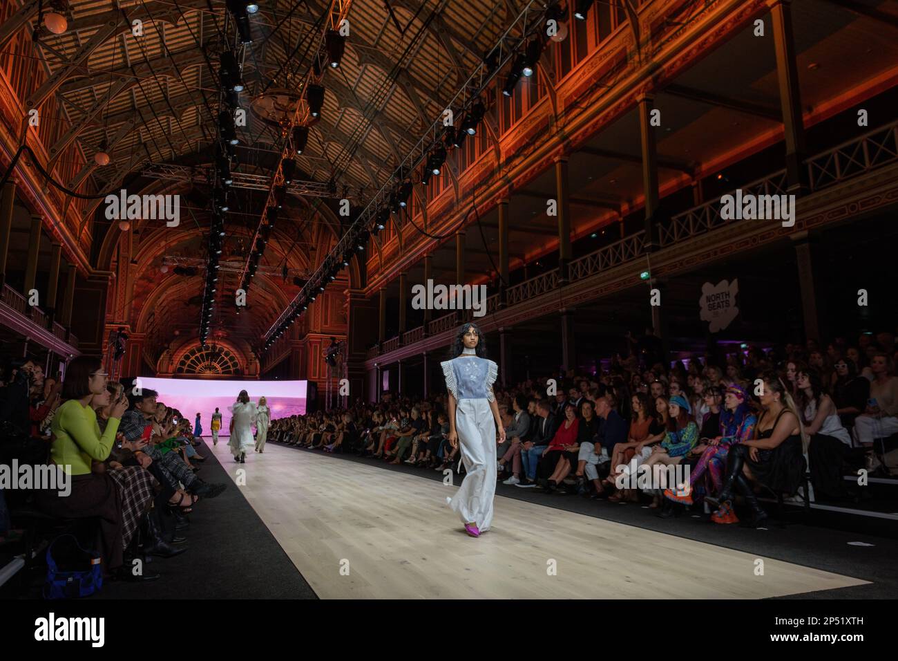 Melbourne, Australia, 06/03/2023, A model dressed by Nevenka walks the runway at the Utopia runway show, showcasing the best of Australian fashion, as part of the Melbourne Fashion Festival, at the Royal Exhibition Building in Carlton, Melbourne. Australian designers take centre stage at the Melbourne Fashion Festival's first show, Utopia. The Royal Exhibition Building in Carlton will be the venue for this all-Australian lineup featuring designers such as Aje, Nevenka, Acler, Van Der Kooij, Ginger & Smart, Leo Lin, and Maara Collective. These designers will showcase their unique styles and cut Stock Photo