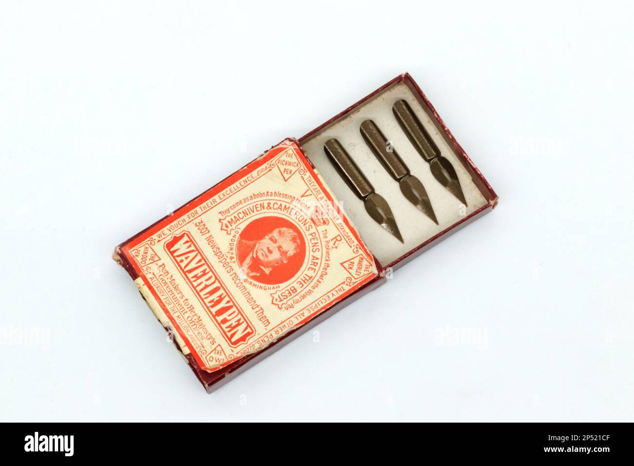vintage box of waverley ink fountain pen nibs on white background Stock