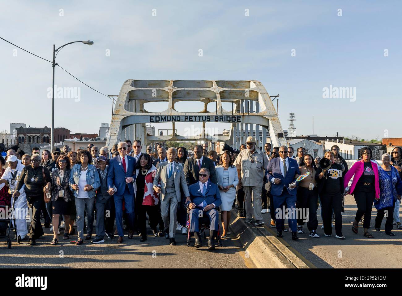 Selma, United States Of America. 05th Mar, 2023. Selma, United States of America. 05 March, 2023. U.S President Joe Biden, center, walks alongside civil rights activists across the Edmund Pettus Bridge to mark the 58th anniversary of the Bloody Sunday civil rights event, March 5, 2023 in Selma, Alabama. Credit: Adam Schultz/White House Photo/Alamy Live News Stock Photo