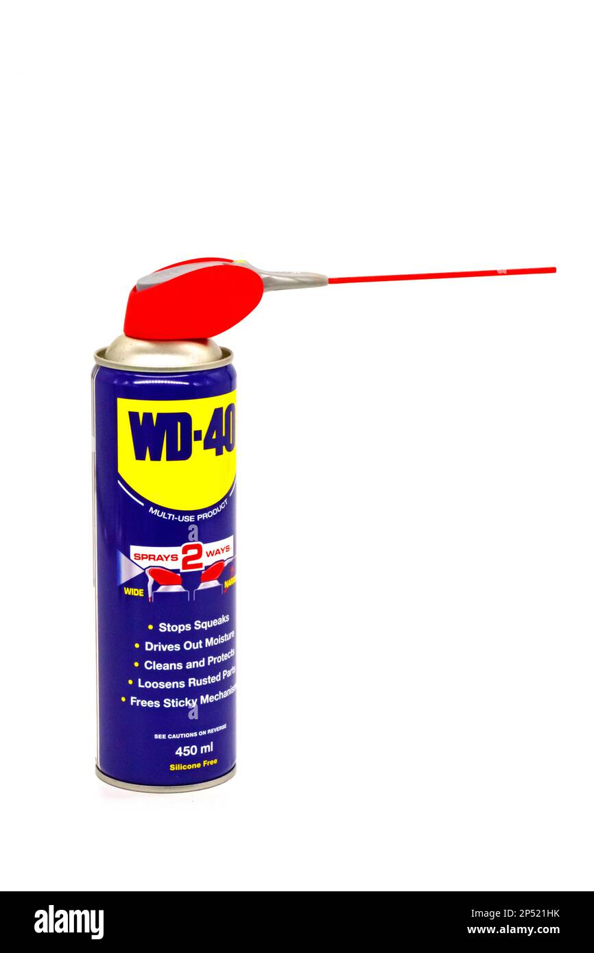isolated cut out WD 40 450 ml lubricant spray can on white background Stock Photo