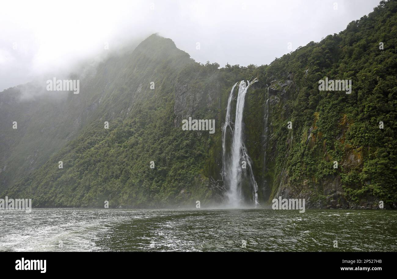 Drifting away from Stirling Falls - New Zealand Stock Photo
