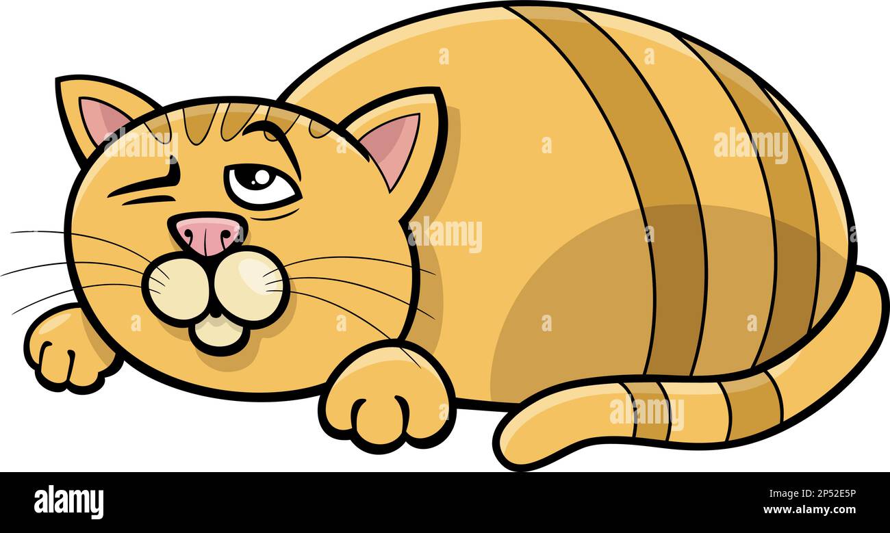 Cartoon illustration of funny sleepy cat comic animal character Stock