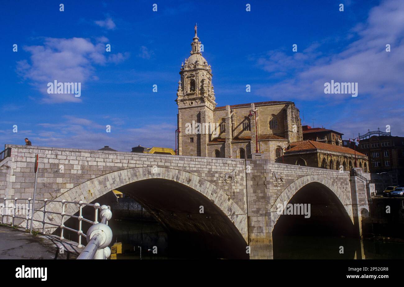 Saint Anton church and bridge,Bilbao, Biscay, Basque Country, Spain Stock Photo
