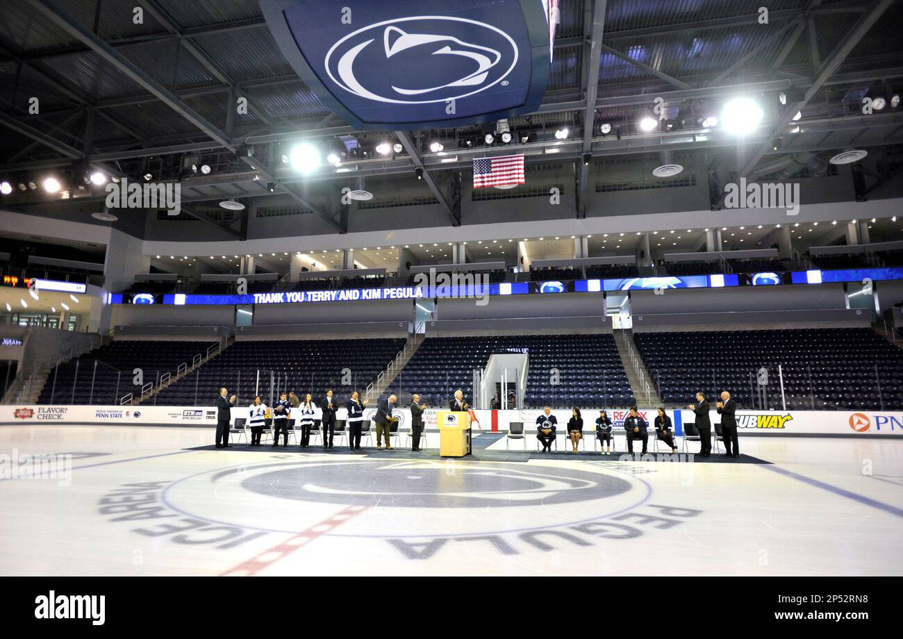 Terry Pegula and his family get a standing ovation during a dedication ceremony for Penn States Pegula Ice Arena on Friday, Oct
