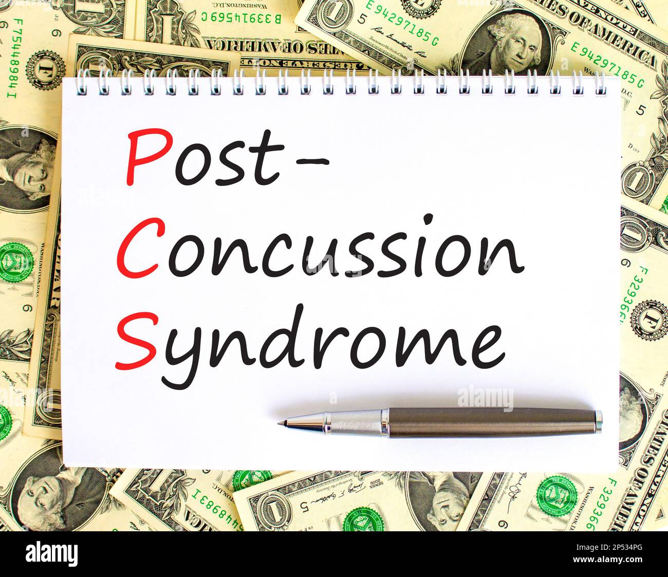 PCS postconcussion syndrome symbol. Concept words PCS postconcussion syndrome on white note on