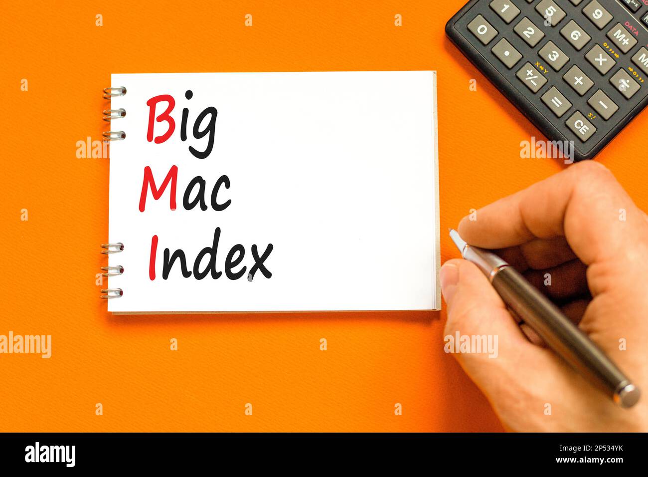 BMI big mac index symbol. Concept words BMI big mac index on white note ...