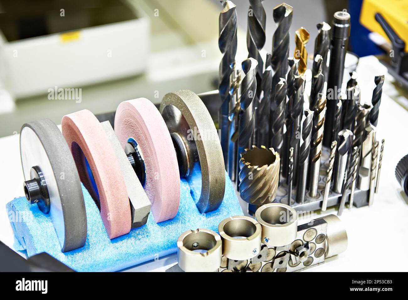 Drills, mills and emery grinding wheels spare parts Stock Photo Alamy