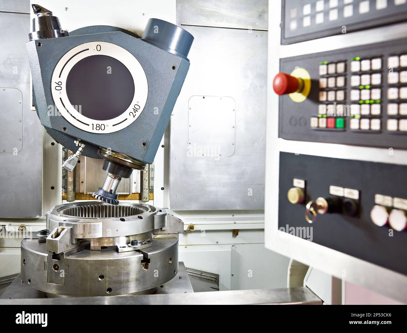 Vertical CNC turning and milling machining center Stock Photo