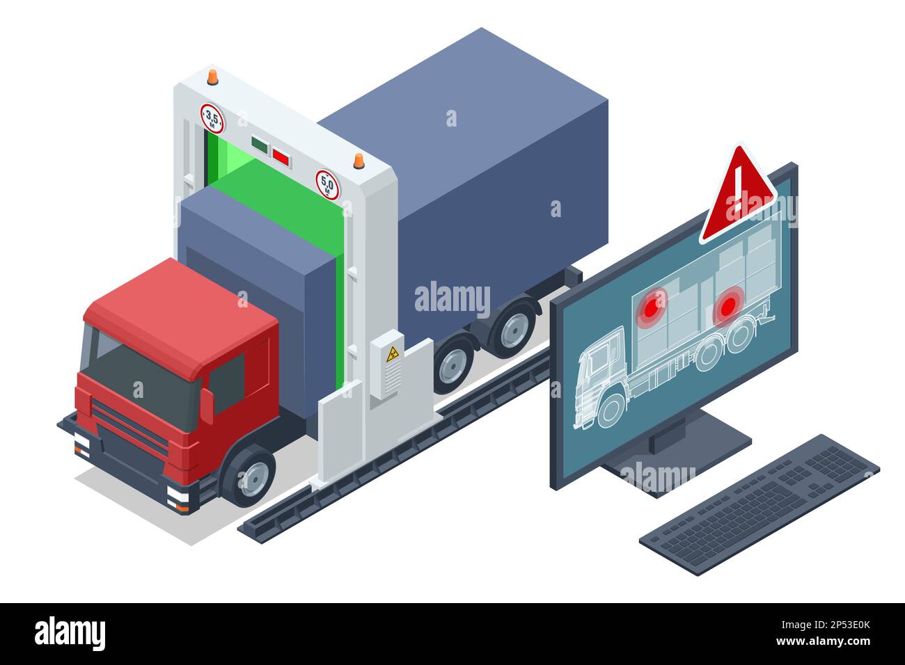 Isometric Xray truck scanner. Mobile xray scanning system is used