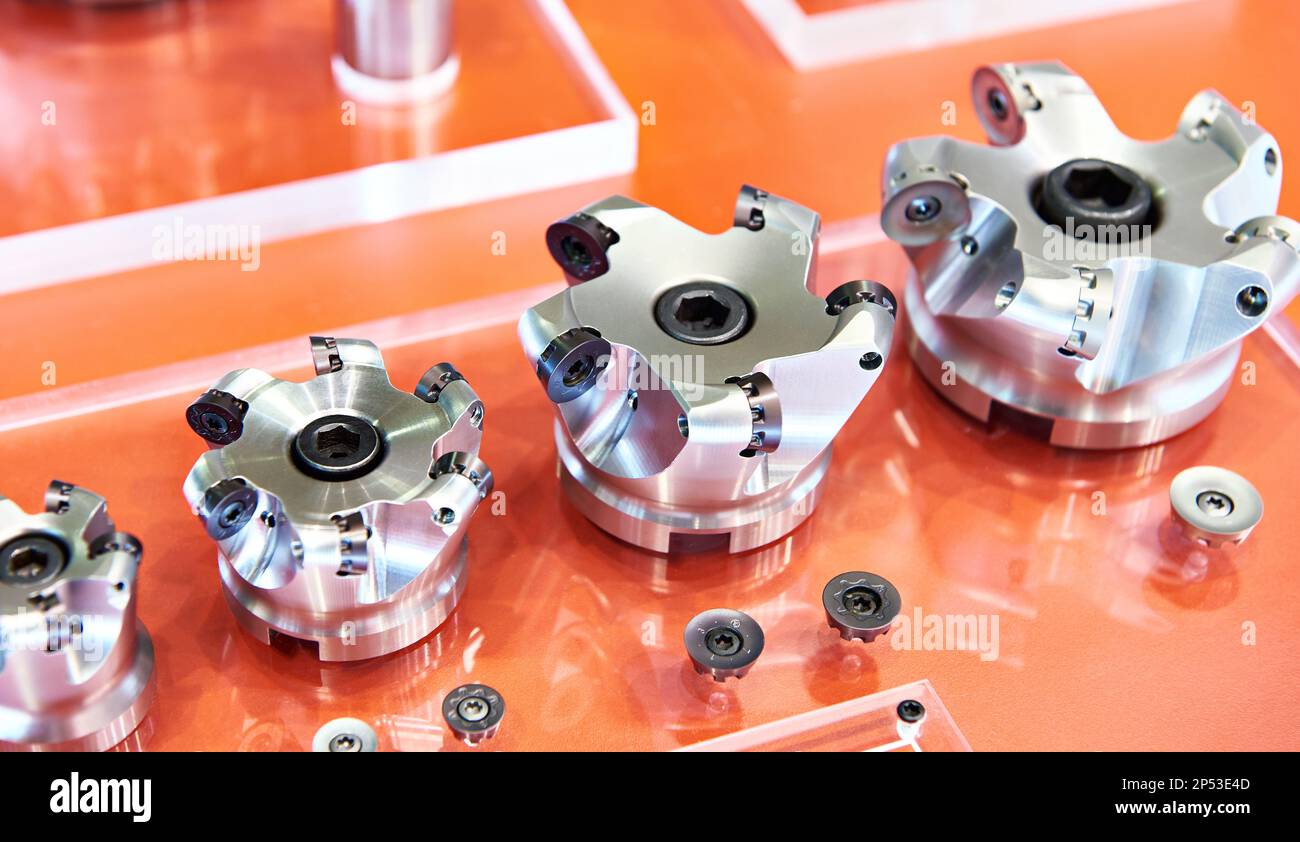 Face and end mills for profile milling in store exhibition Stock Photo