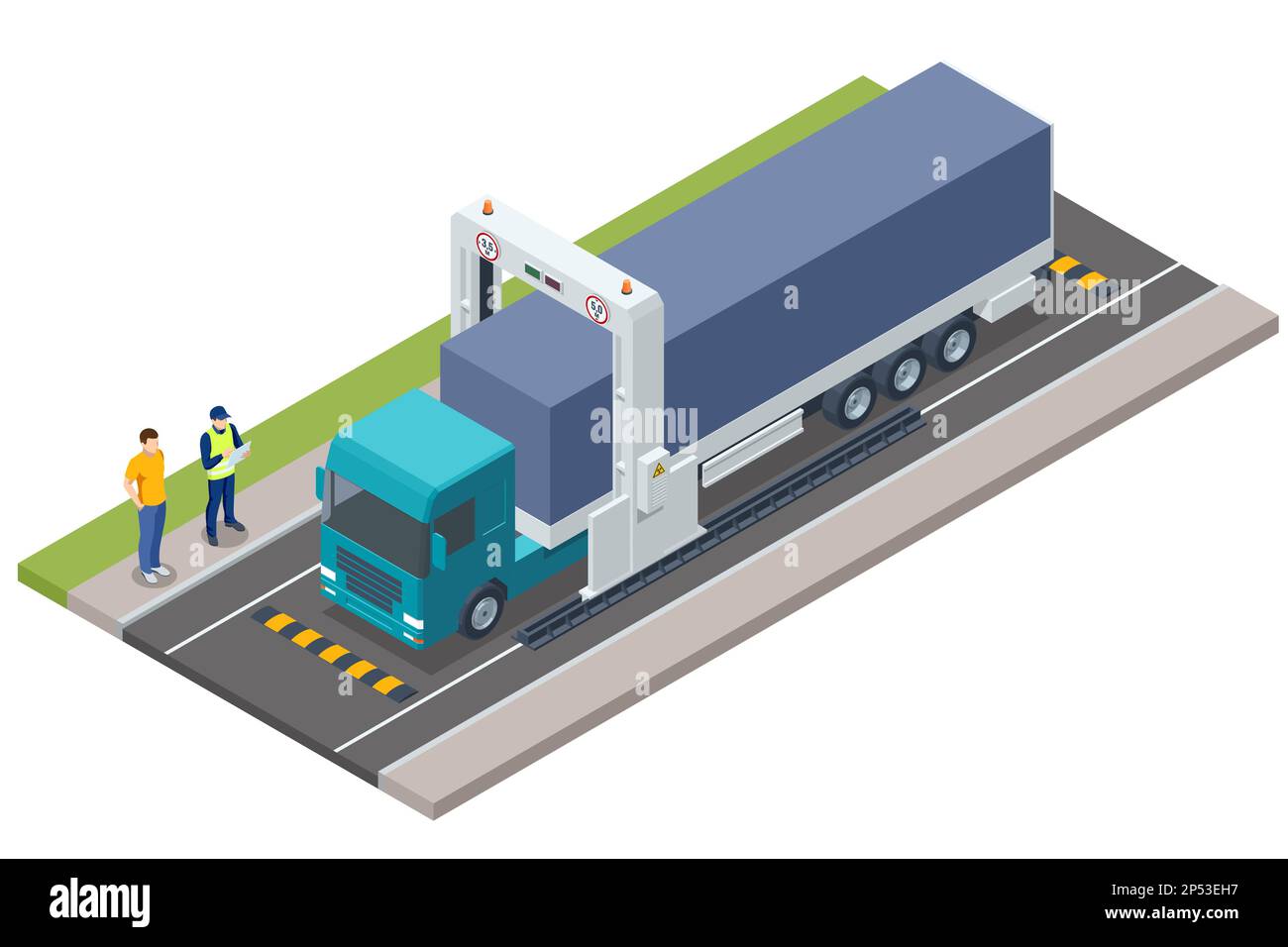 Isometric Xray truck scanner. Mobile xray scanning system is used