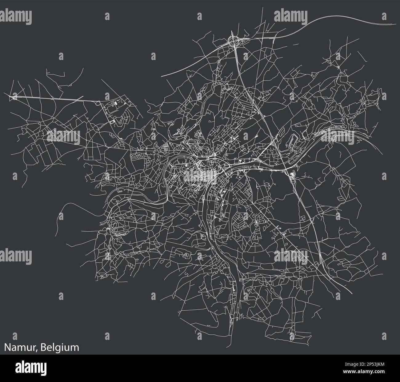 Street roads map of NAMUR, BELGIUM Stock Vector