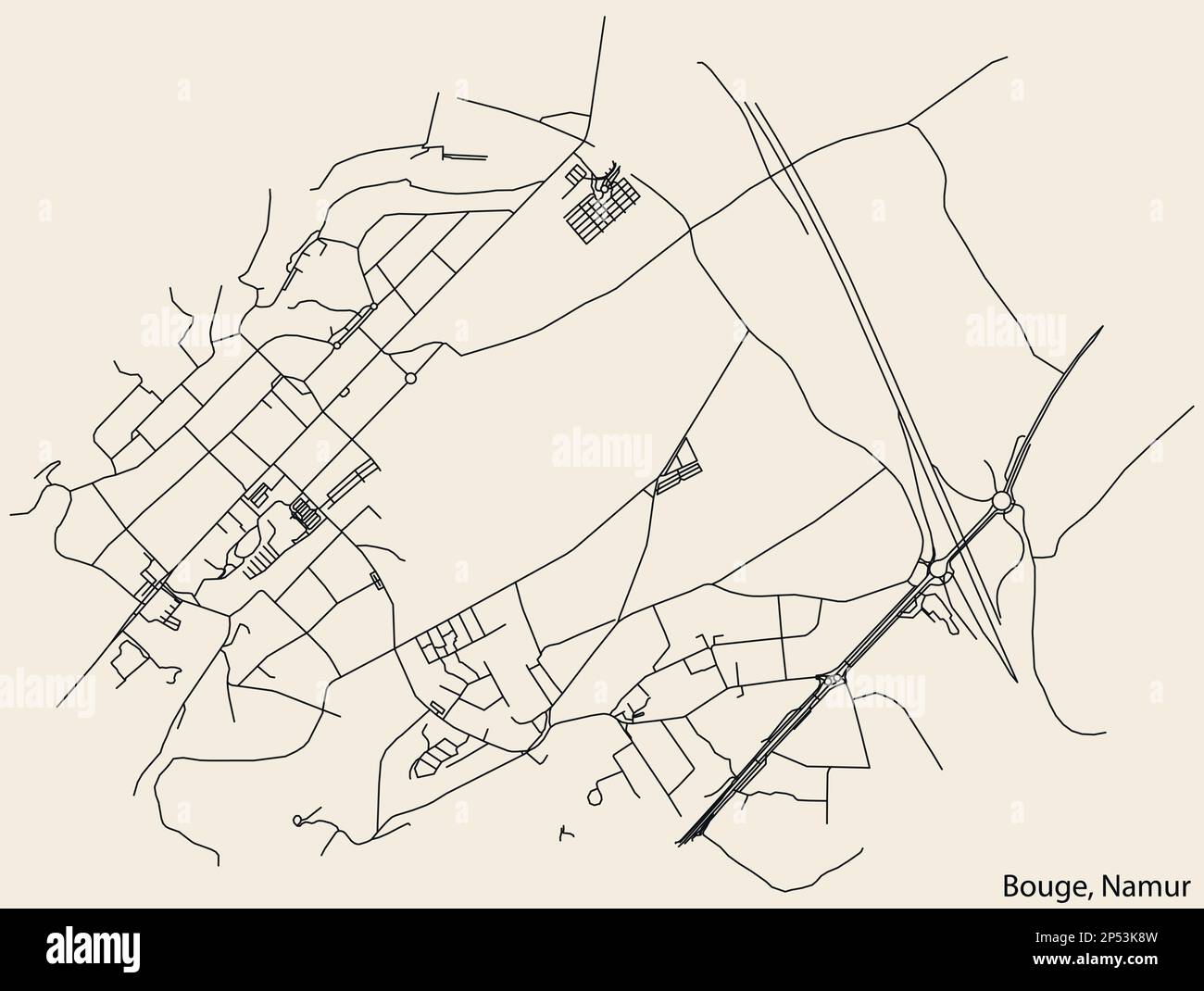 Street roads map of the BOUGE DISTRICT, NAMUR Stock Vector