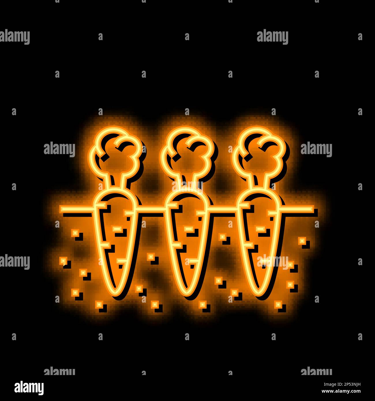 garden with growing carrot neon glow icon illustration Stock Vector