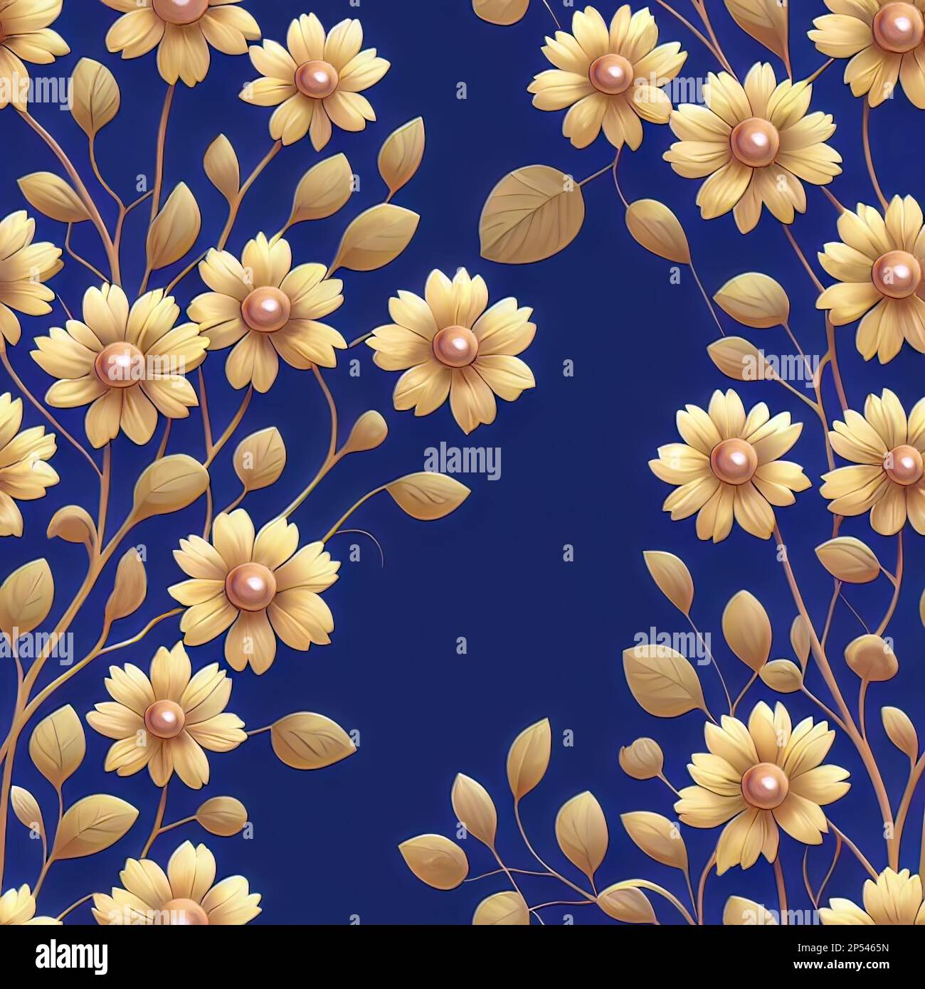 Illustration of beautiful seamless floral pattern with dark blue background Stock Photo