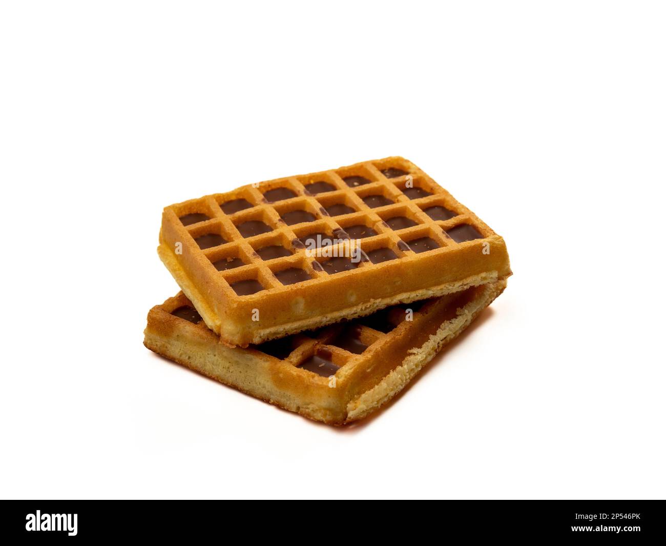 Chocolate waffles isolated on white background. Waffles in chocolate