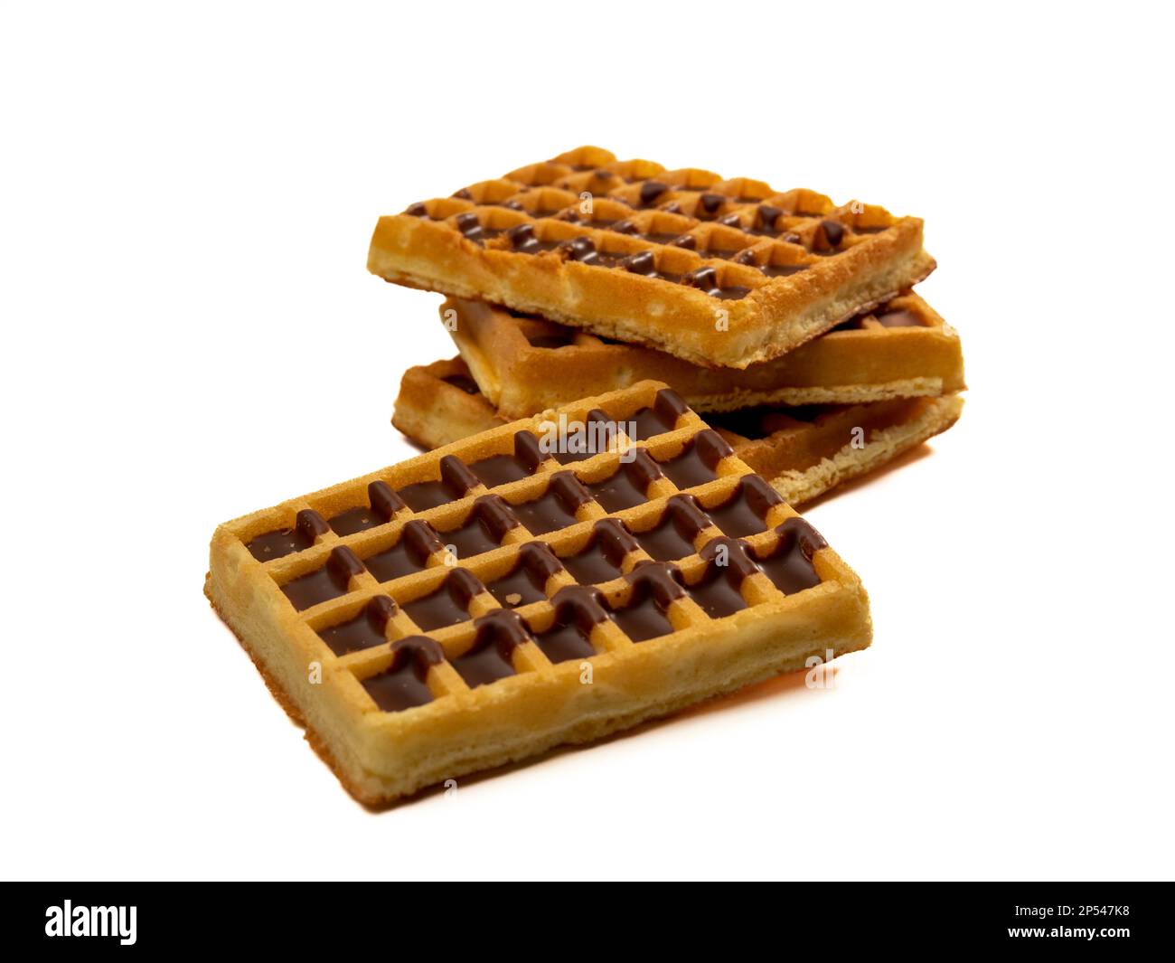Chocolate waffles isolated on white background. Waffles in chocolate