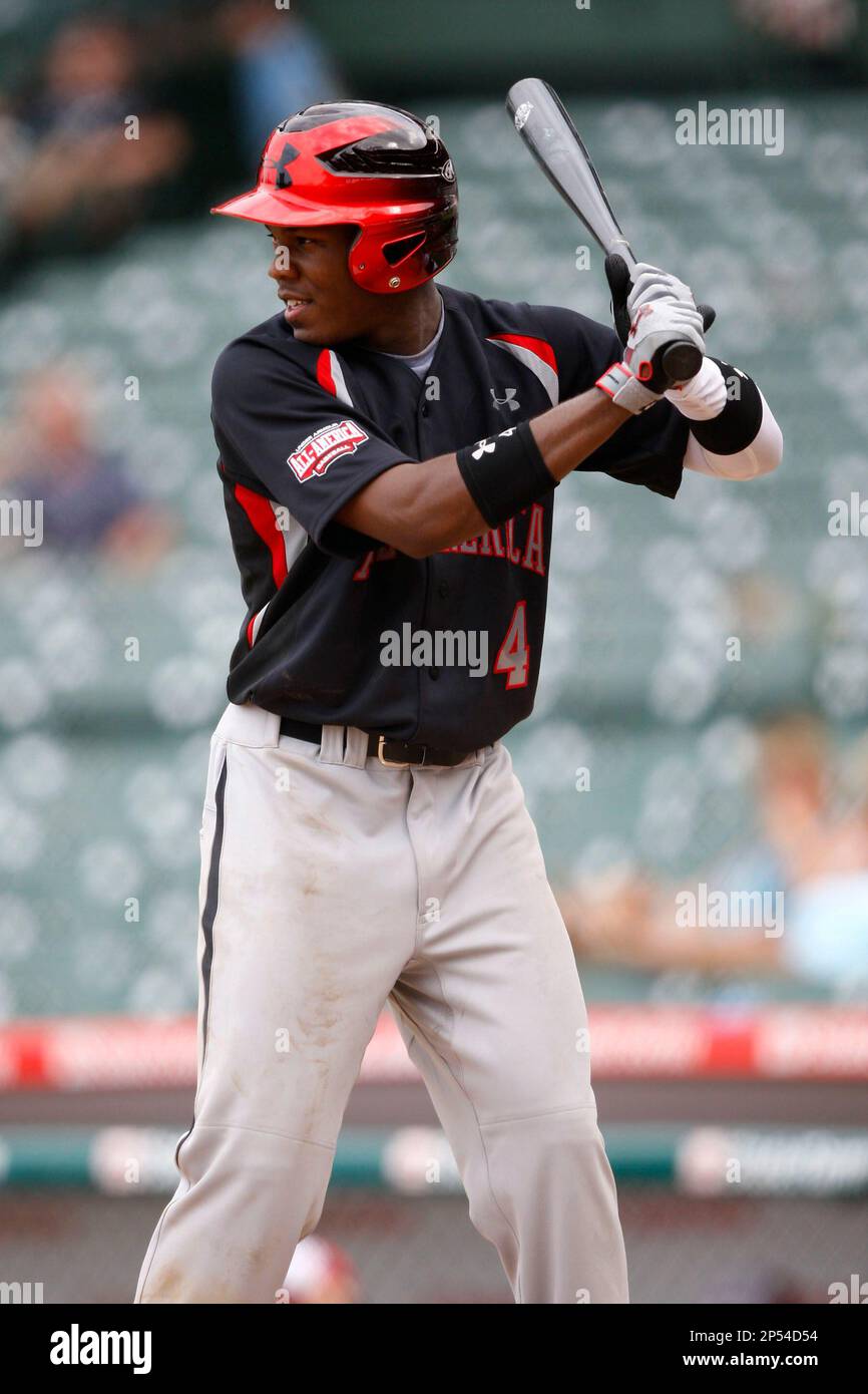 August 8, 2009: J.D. Williams (4) of the Baseball Factory team during the Under  Armour All-America event at Wrigley Field in Chicago, Illinois. (Mike  Janes/Four Seam Images via AP Images Stock Photo -