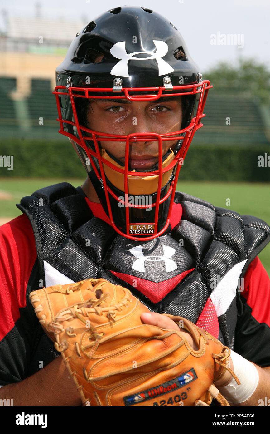 August 7, 2009: Catcher Alex Lavisky (14) of the Baseball Factory team  poses for a photo before the Under Armour All-America event at Wrigley  Field in Chicago, Illinois. (Mike Janes/Four Seam Images