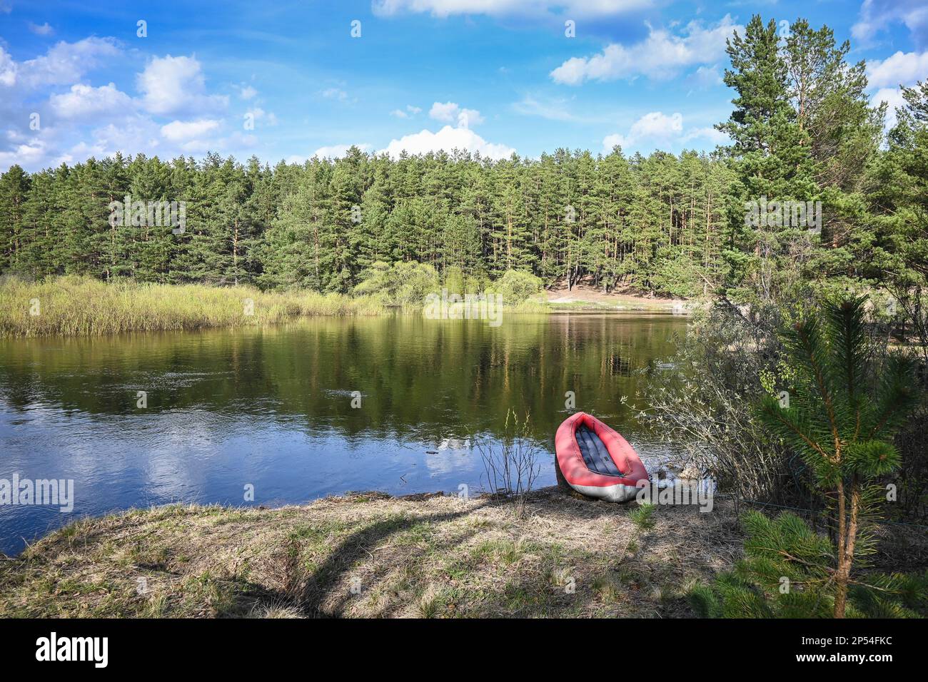 Spring in the national park of central Russia. Spring river landscape ...