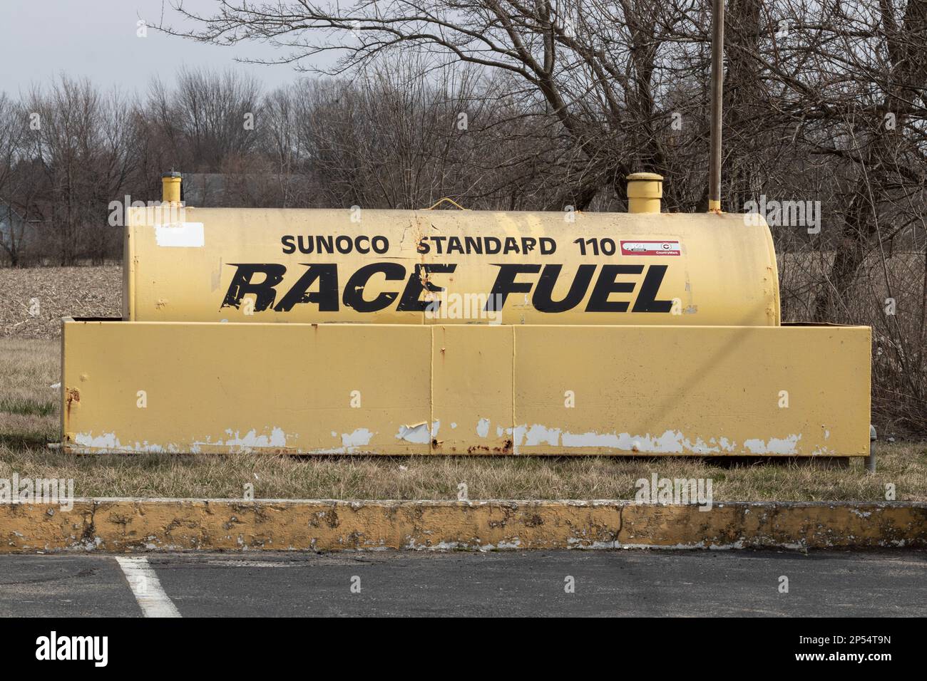 Anderson - Circa March 2023: Sunoco Standard 110 octane leaded race fuel tank. Sunoco 110 octane is designed for compression ratios up to 13:1 in conv Stock Photo