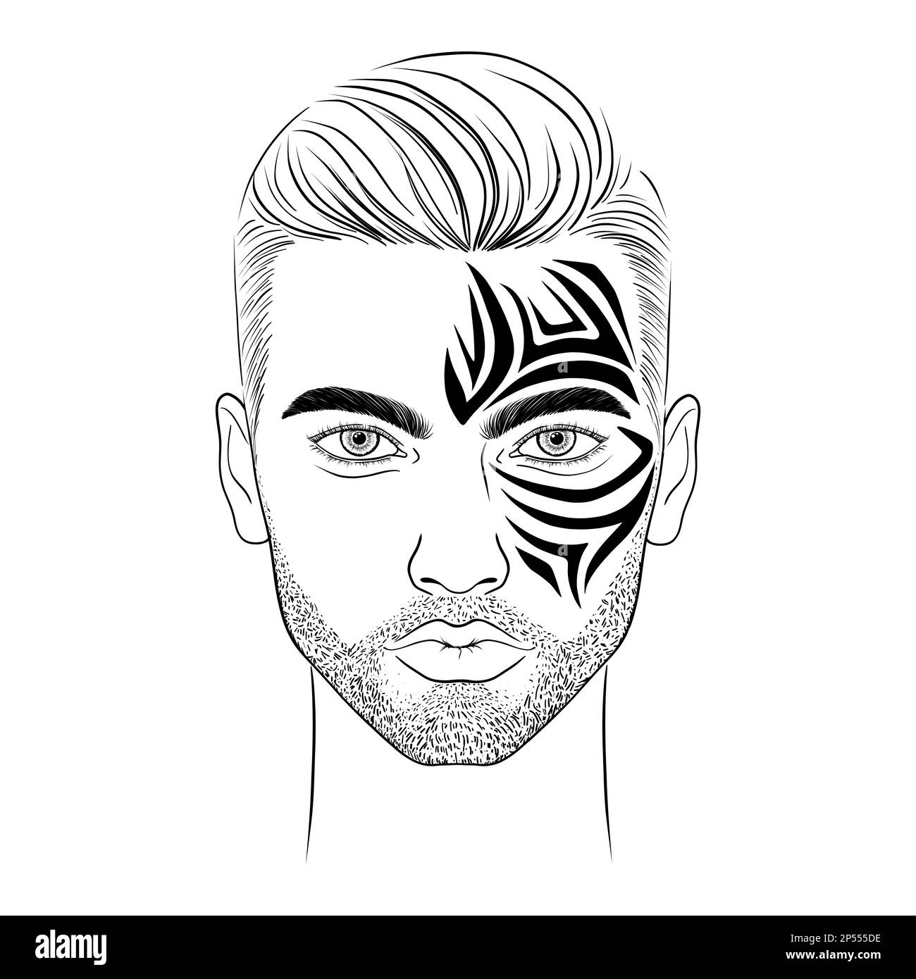Man face with tattoo Stock Vector