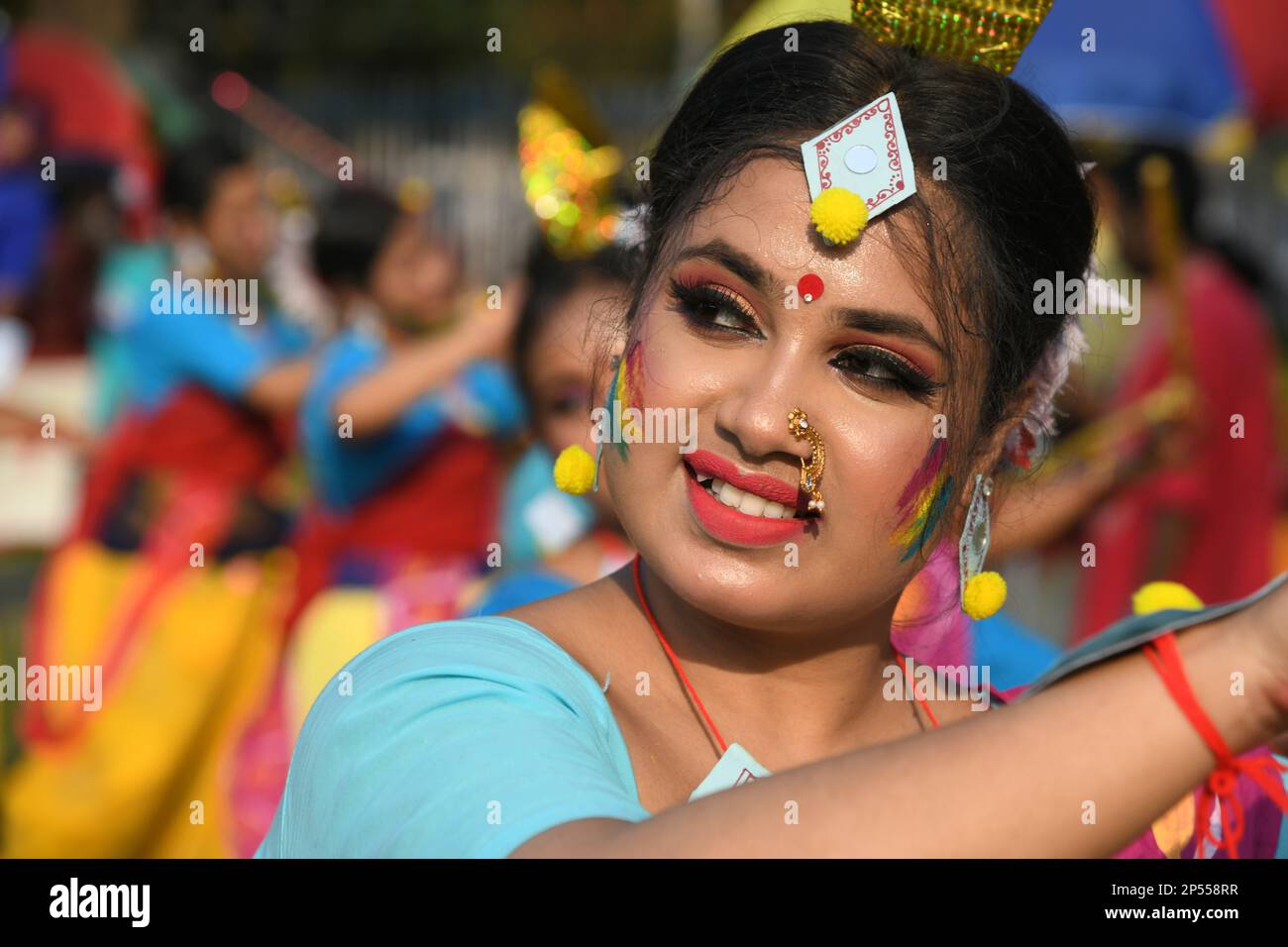 March 05, 2023, Kolkata, India Dancers performing Basanta Utsav to