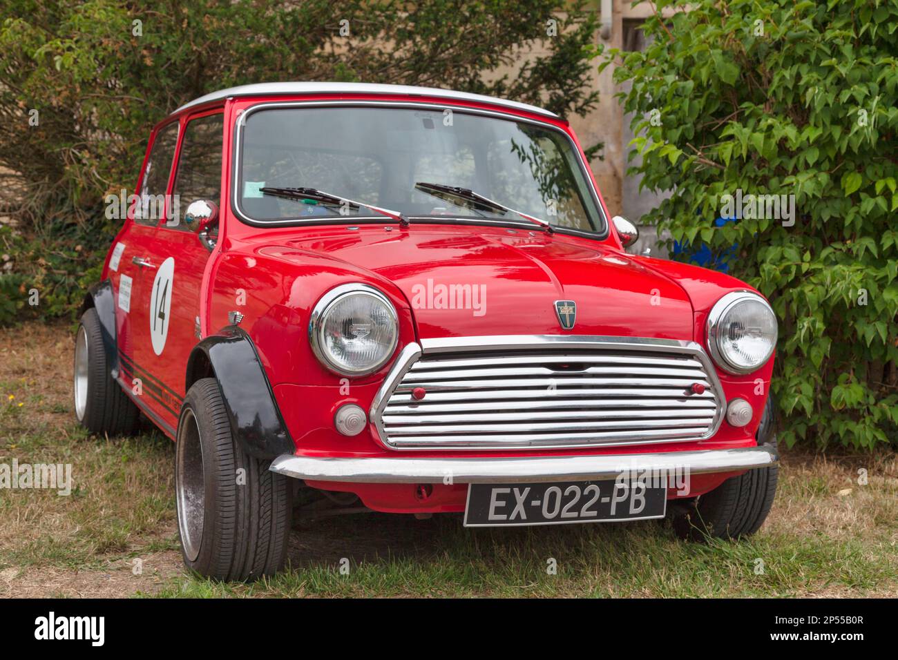 Lamorlaye, France - July 05 2020: The Mini is a small economy car produced since 1959 by the English-based British Motor Corporation (BMC) and its suc Stock Photo