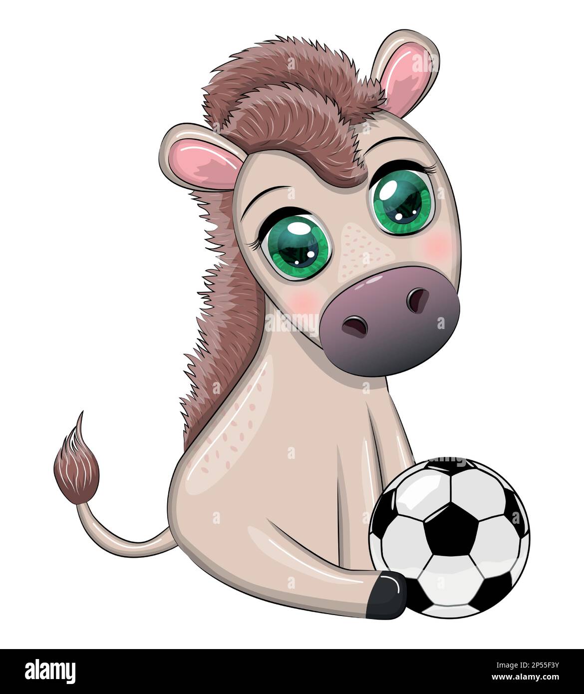 Cute donkey with a soccer ball. Child character, games for boys Stock Vector