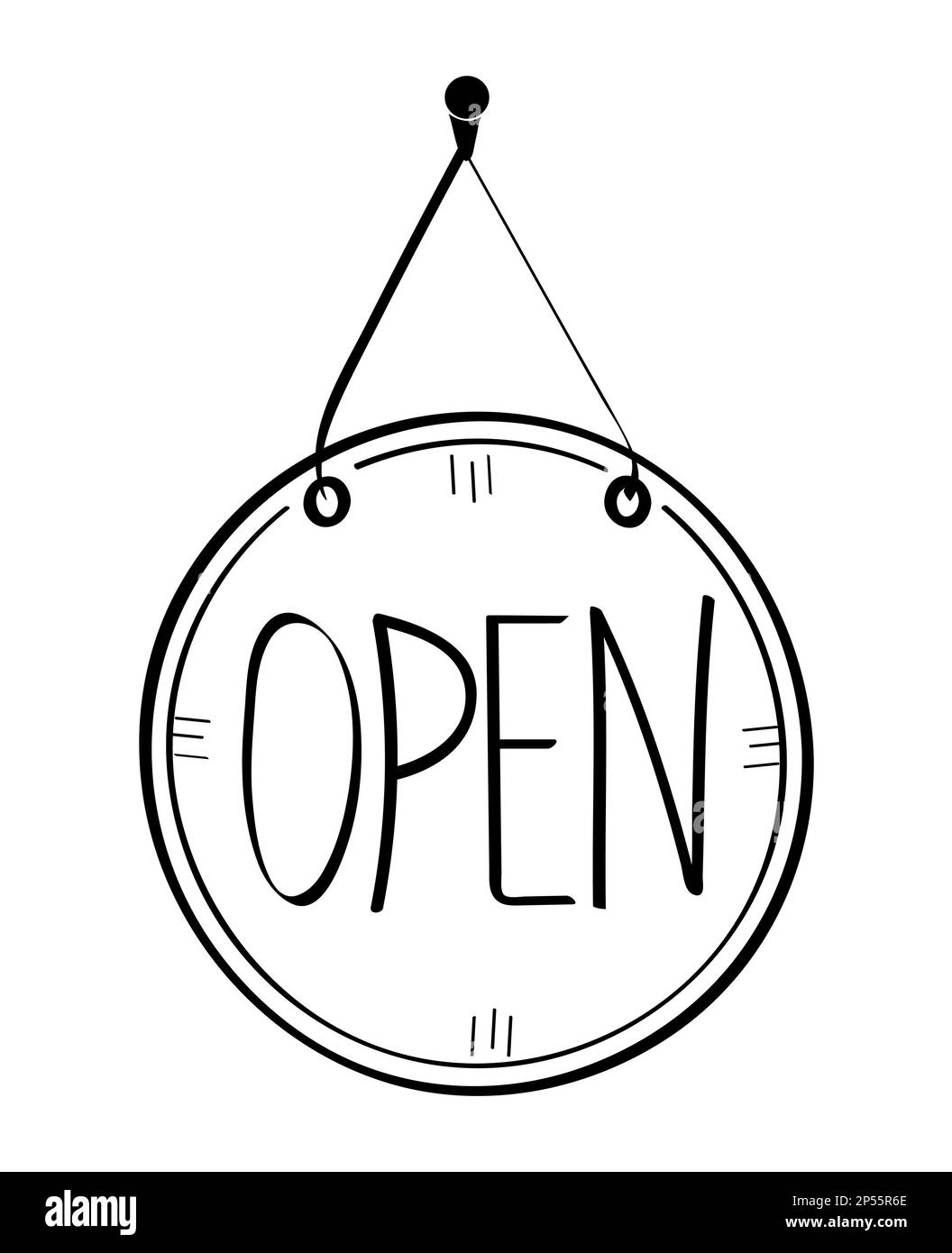 Open door tag set vector hand drawn. Shop door badge illustration in