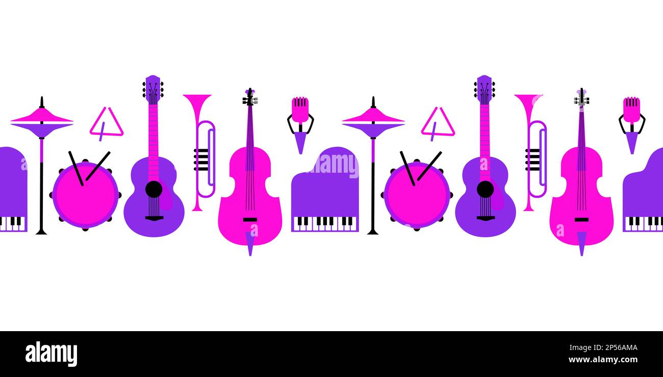Musical instruments set seamless border pattern Stock Vector Image