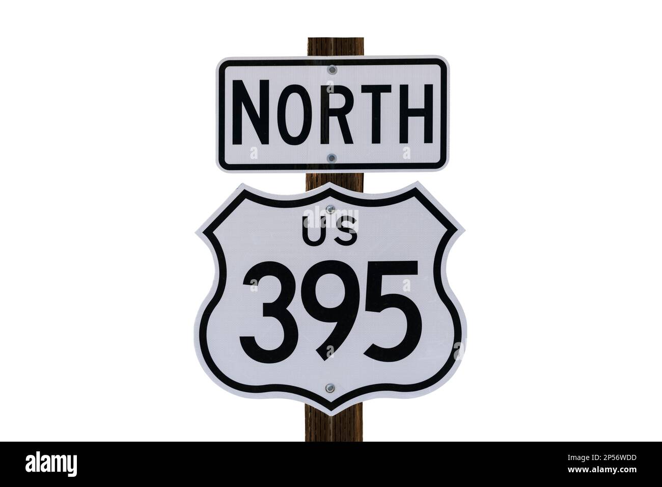 US Route 395 highway sign isolated with cut out background. Stock Photo