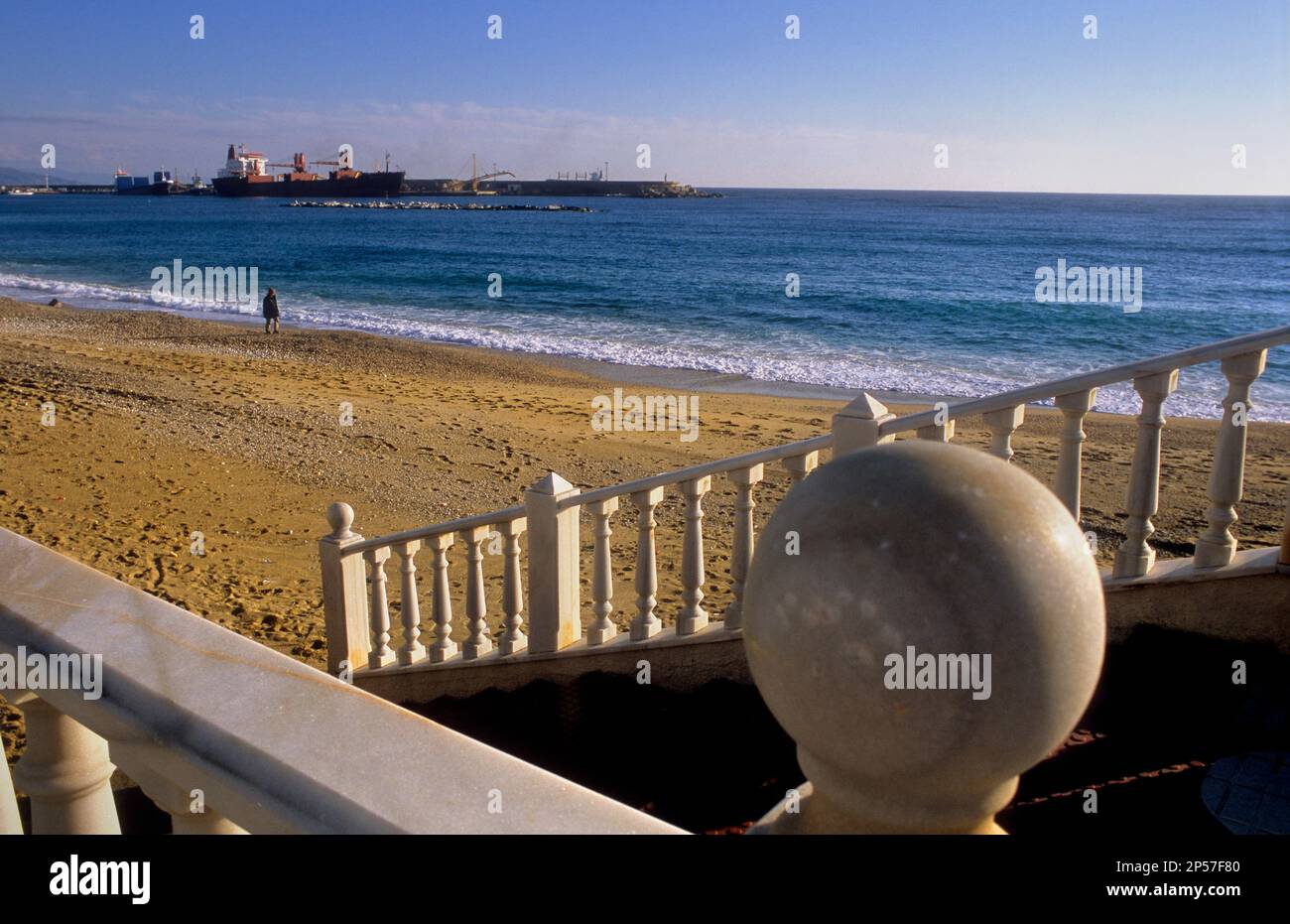 Marble railing of Macael in Beach of Garrucha, Almeria province, Andalucia, Spain Stock Photo