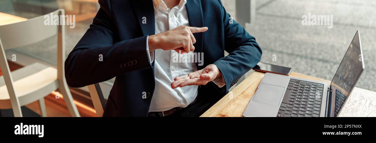 Businessman have a business meeting via video call and communicates ...