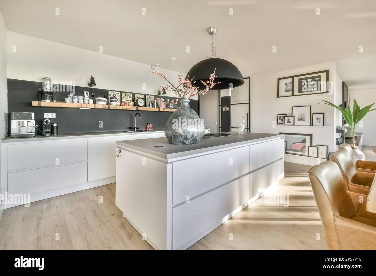 Amsterdam, Netherlands 10 April, 2021 a modern kitchen with white and wood flooring