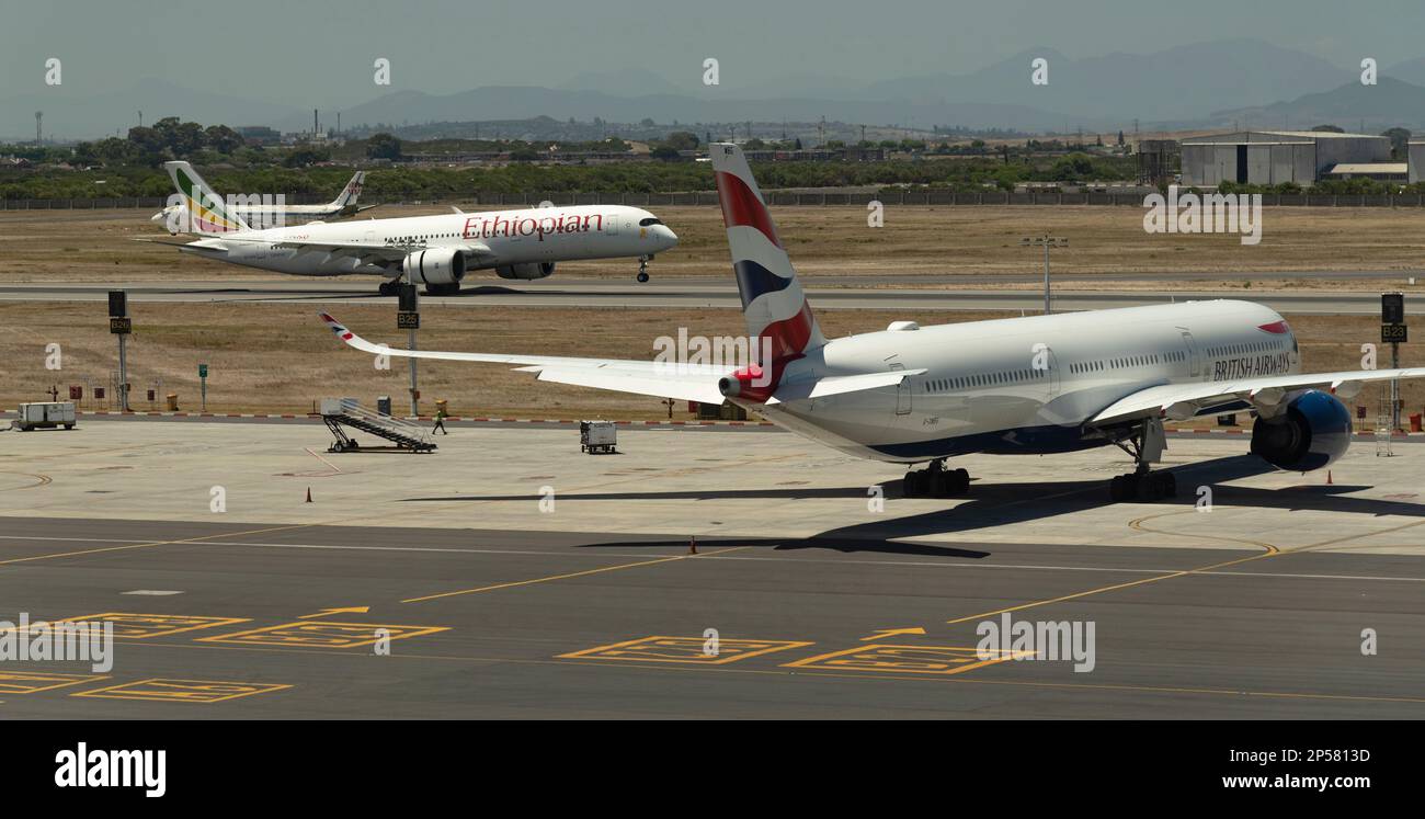 Cape Town, South Africa. 2023. Passenger jet landing on the main runway