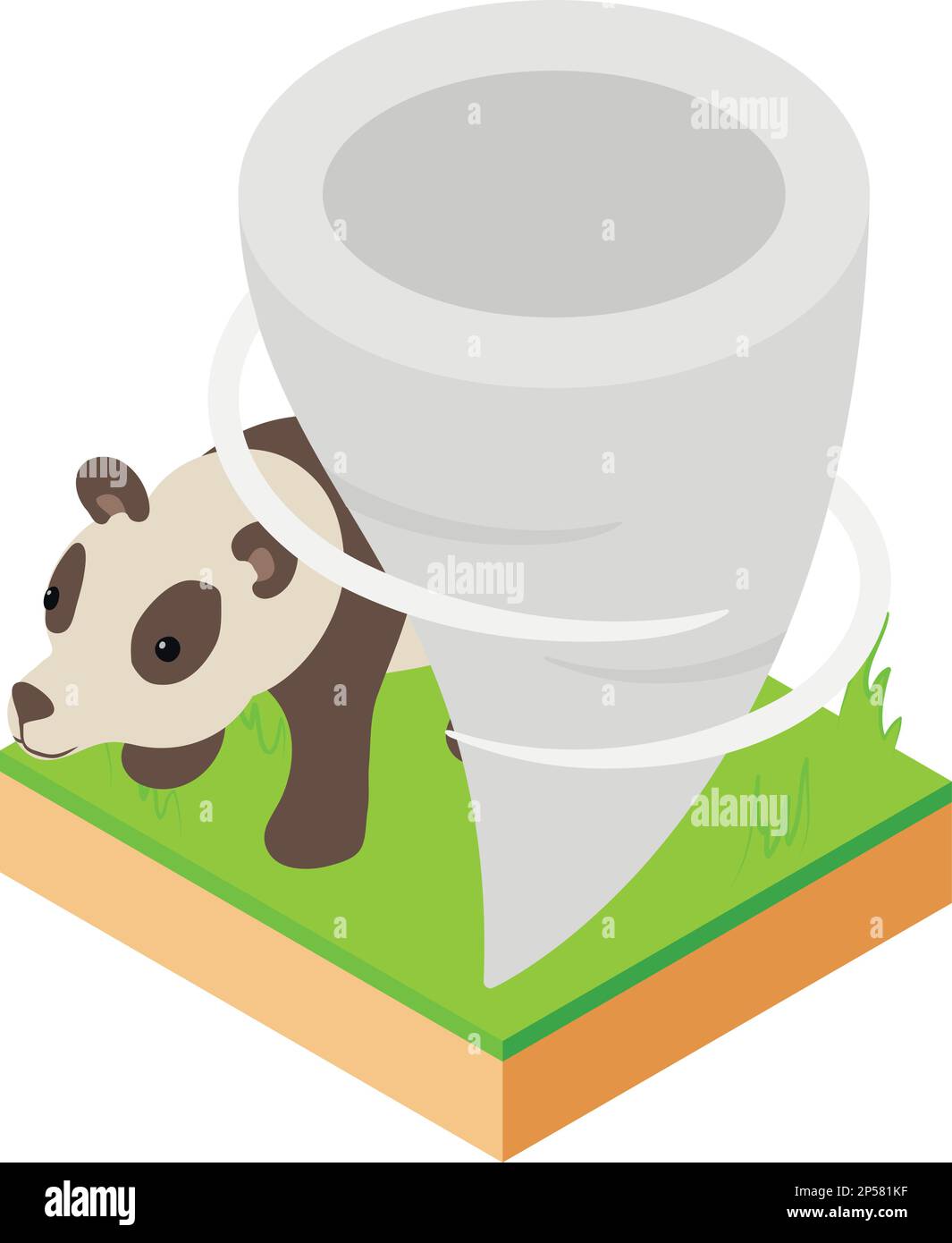 Tornado icon isometric vector. Strong whirlwind on piece of land with panda icon. Hurricane, cyclone, typhoon, extreme weather Stock Vector