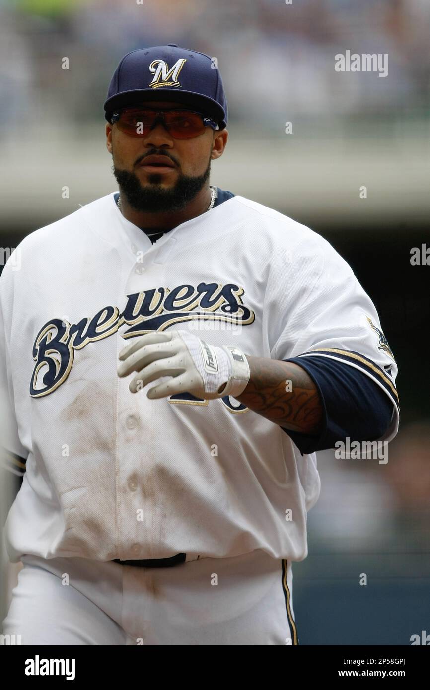 Milwaukee Brewers first baseman Prince Fielder (28) hits a double