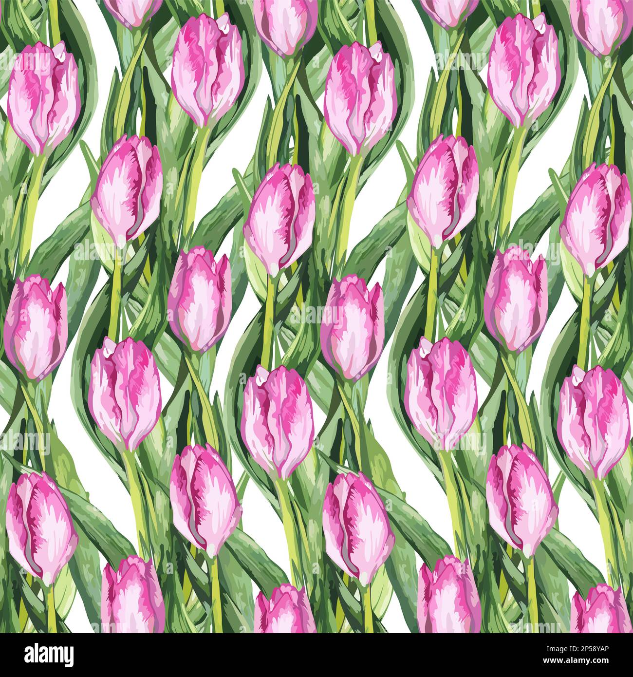 Watercolor flower floral pink tulip seamless pattern background vector ...