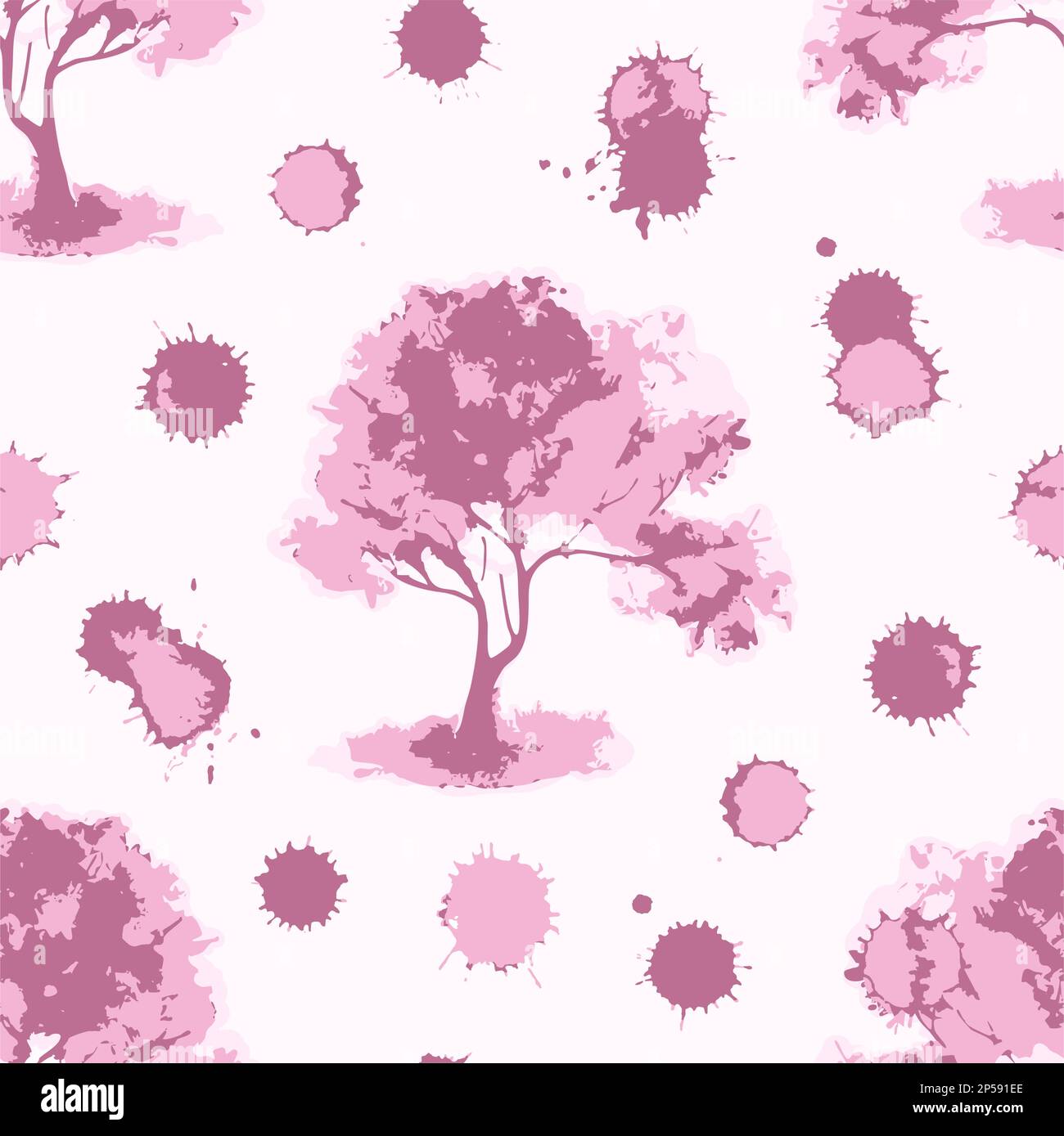 Vector pink monochrome cherry sakura tree seamless pattern texture ...