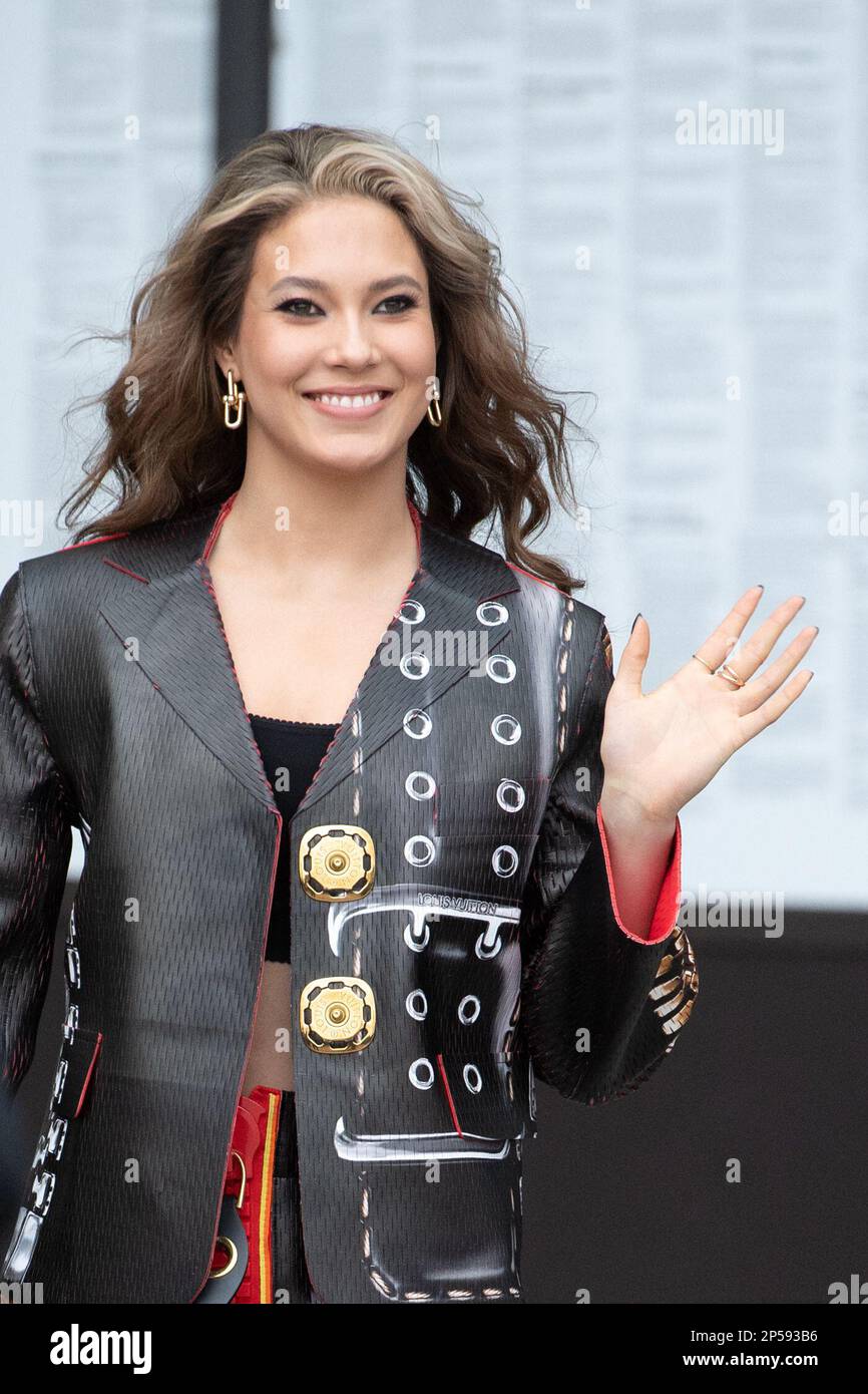 Eileen Gu Yellow Louis Vuitton Leather Jacket 2022