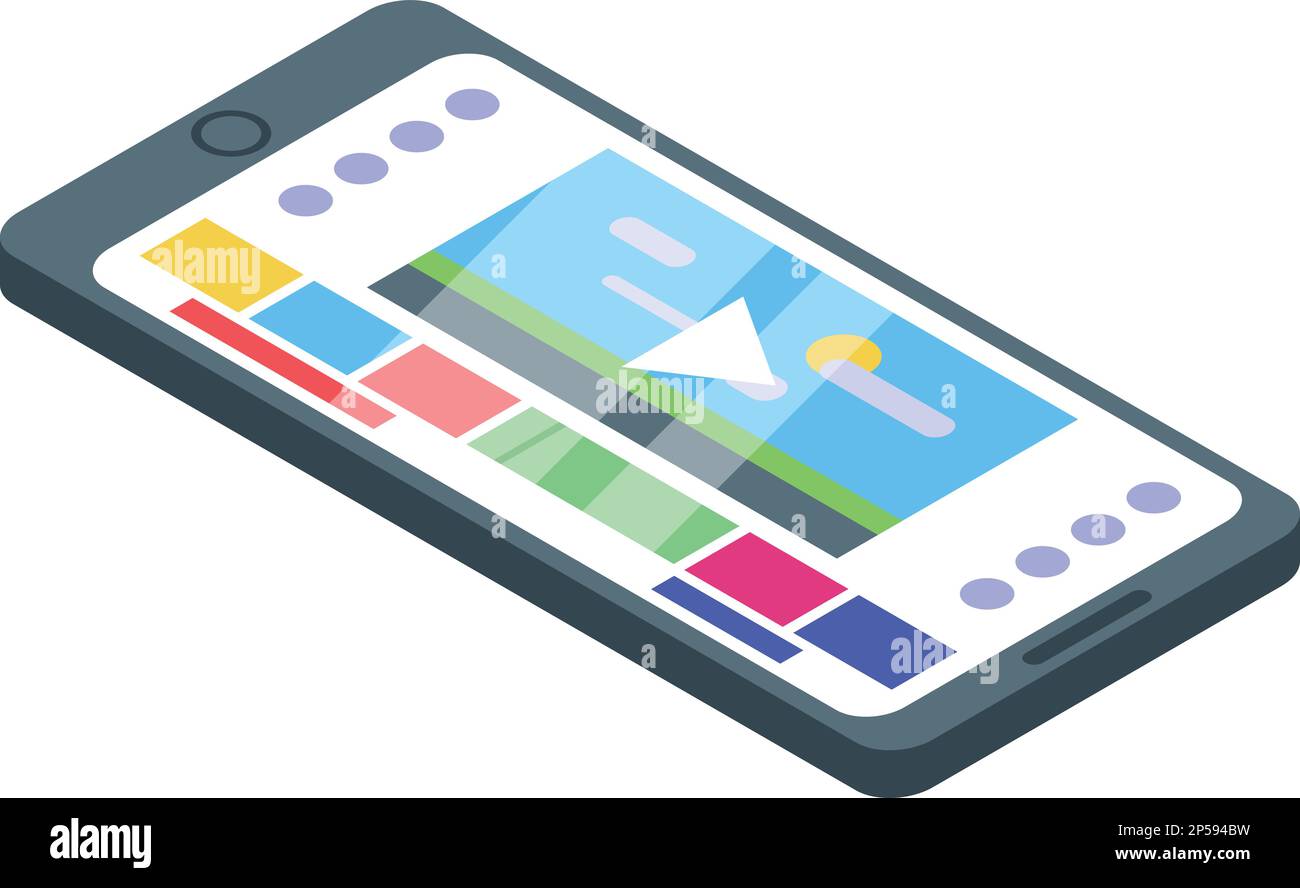 Smartphone video editing icon isometric vector. Audio edit. Media clip Stock Vector